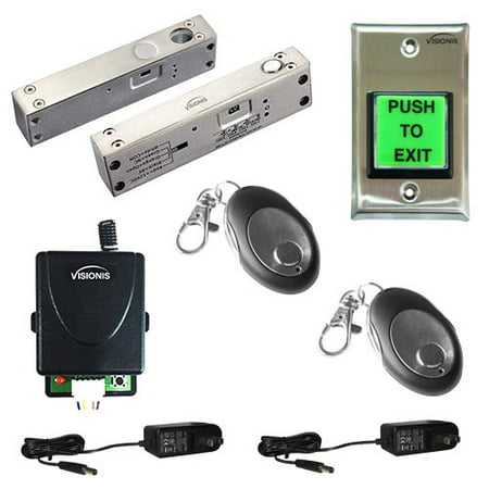 

FPC-5441 One Door Access Control 2 200lbs Electric Drop Bolt Fail Safe For Narrow Door with Visionis Wireless Receiver and Remote Kit