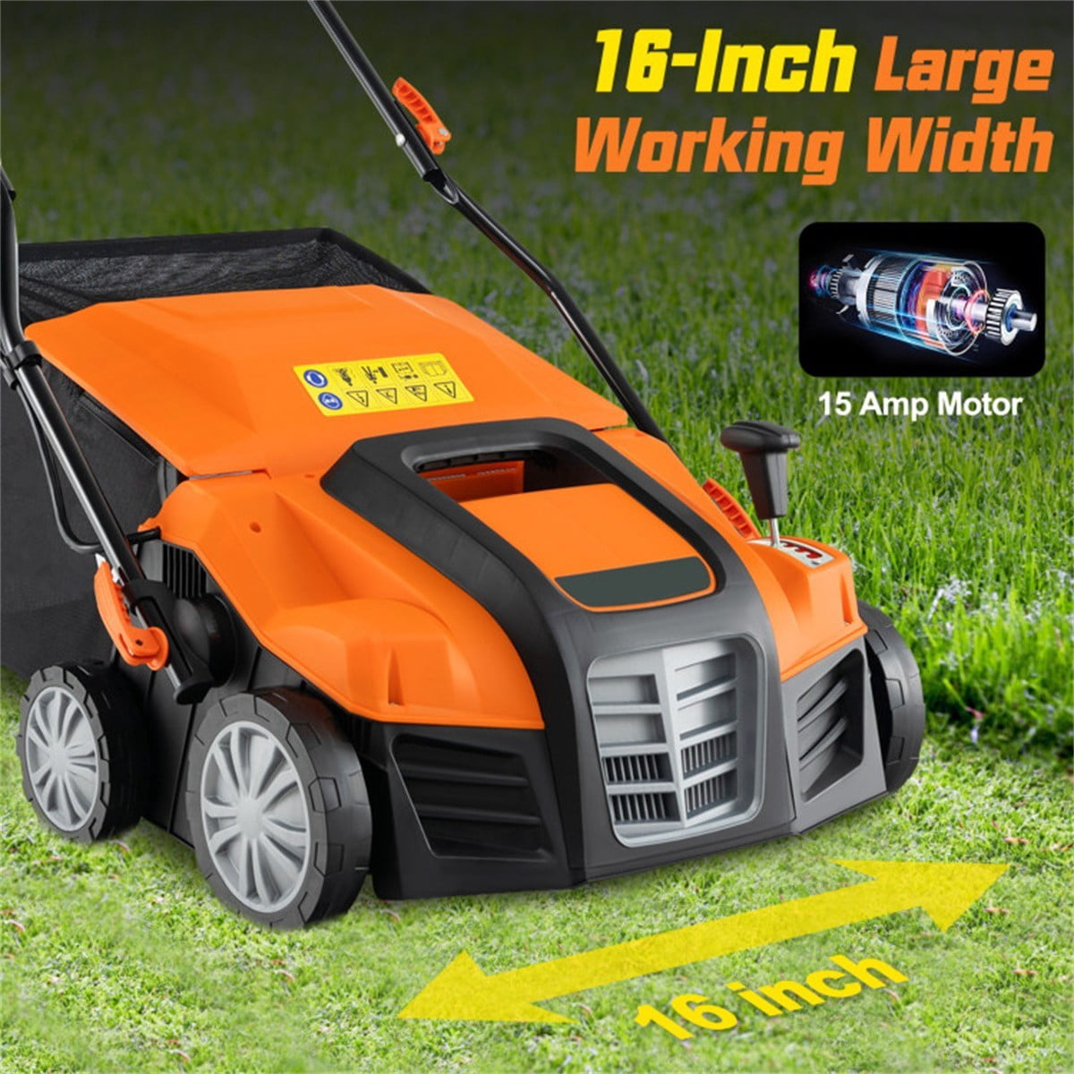 TOPCOMFY Electric Lawn Dethatcher 16 Inch 2 in 1 Scarifier Plastic with Removable Grass Bag for Home Lawn
