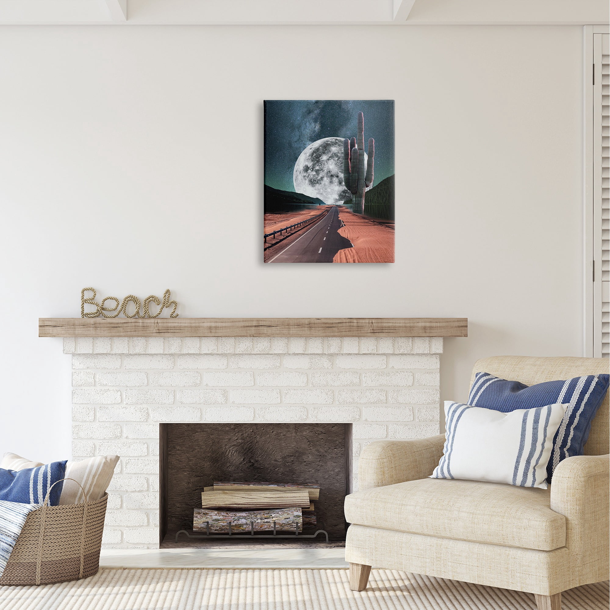 Stupell Industries Surreal Moon & Desert Highway Landscape Painting Gallery Wrapped Canvas Art Print Wall Art, 24 x 30