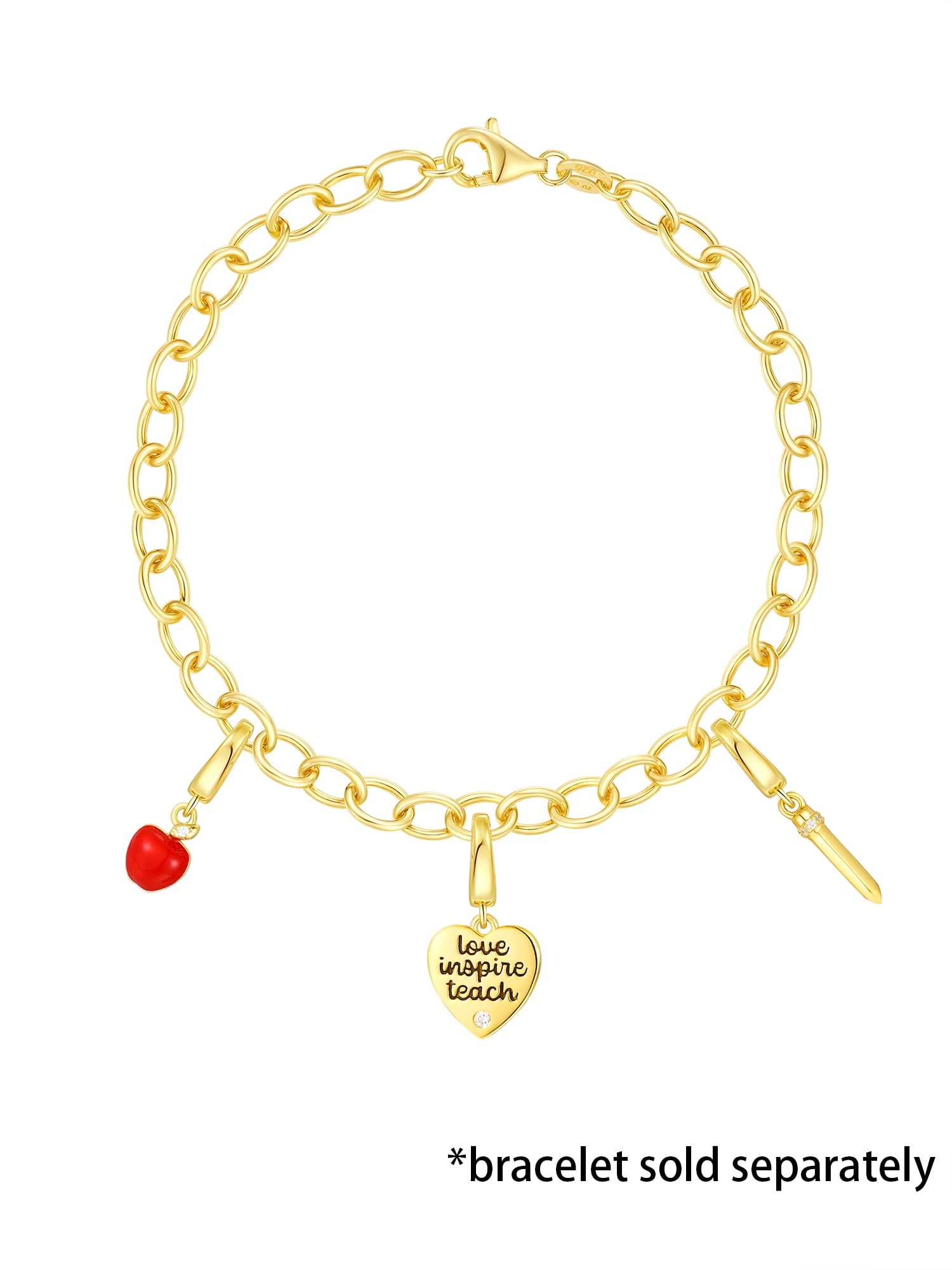 Brilliance Fine Jewelry Simulated Diamonds Teacher Charm Set in 14KT Gold Plated Sterling Silver