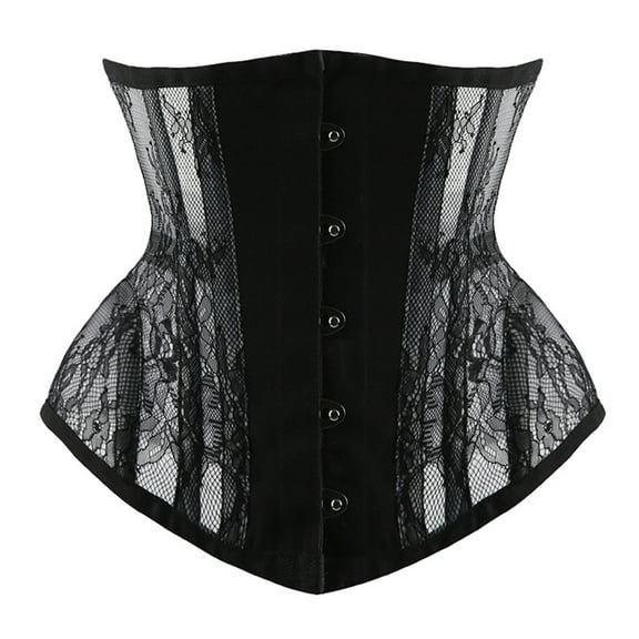 Abomasnow Women's Renaissance Corsets Vintage Underbust Waist Trainer Lace-Up Boned Corset Tops Trendy Strapless See Through Lace Bustier Bodyshaper Halloween Tops