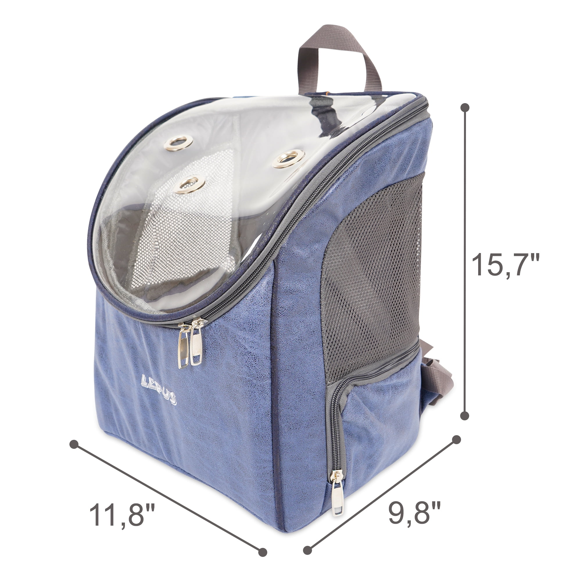 Airline Approved Dog and Cat Backpack Carrier for Small Dogs - Water, Stain Proof Dog Hiking Backpack with Mesh Cover, Waist Belt - BLUE-LEATHER