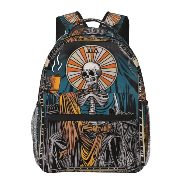 Easygdp Coffee-Drinking Skull Mochila Ergonómica Versátil para Laptop - Múltiples Bolsillos, Correas Ajustables, Unisex para Escuela, Viajes y Actividades al Aire Libre-One Size