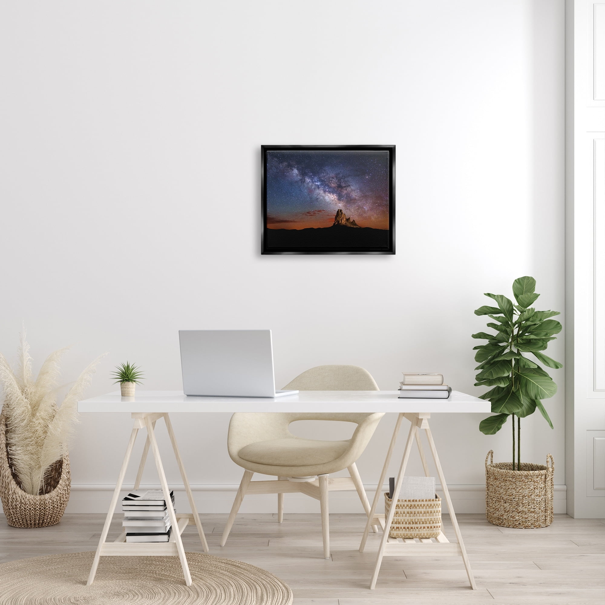 Stupell Industries Dazzling Starry Sky Milky Way Desert Butte Graphic Art Jet Black Floating Framed Canvas Print Wall Art, Design by Royce Bair