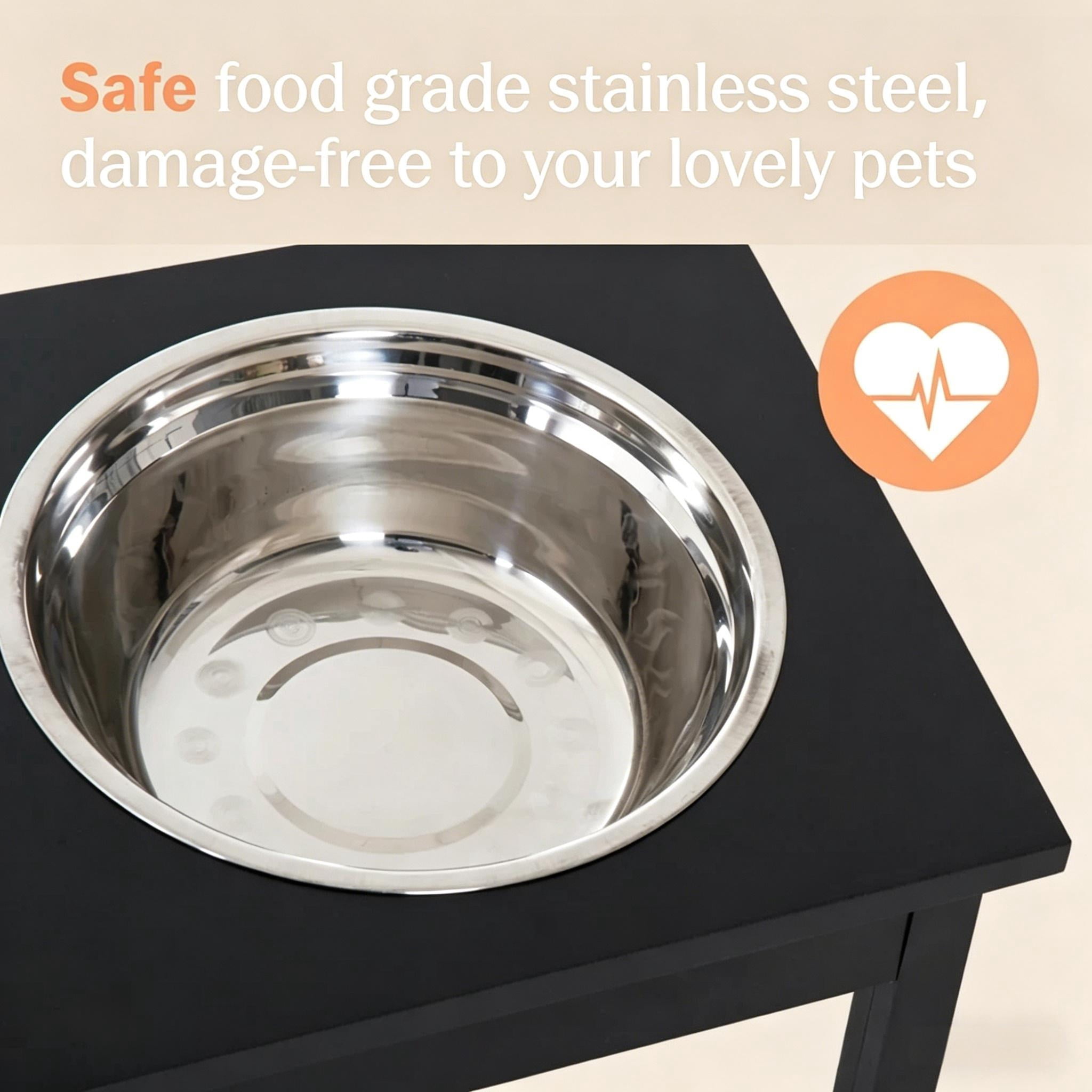 Elevated Dog Double Bowl Feeder, Raised MDF Pet Food Water Stand With Non-Slip Base Stainless Steel Bowls For Medium Dogs French Bulldog Pug Beagle