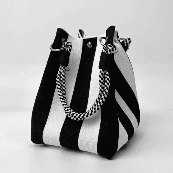Mini Knit Tote Women Striped Crochet Bucket Handbag Small Purse Shoulder Bag Vacation Lightweight Beach Bag Travel Weekend