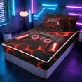 thumbnail image 3 of meiyoeat Gradient Gamepad Zipper Full Size Comforter Sets with Fitted Sheet and 2 Pillowcases for Boys Gamers, Neon Honeycomb Red Gaming Zipper Bedding Set, Black Reversible, 3 of 6