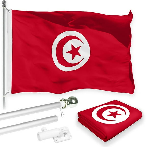 G128 Combo Pack: 6 Feet Tangle Free Spinning Flagpole (Silver) Tunisia Tunisian Flag 3x5 ft Printed 150D Brass Grommets (Flag Included) Aluminum Flag Pole