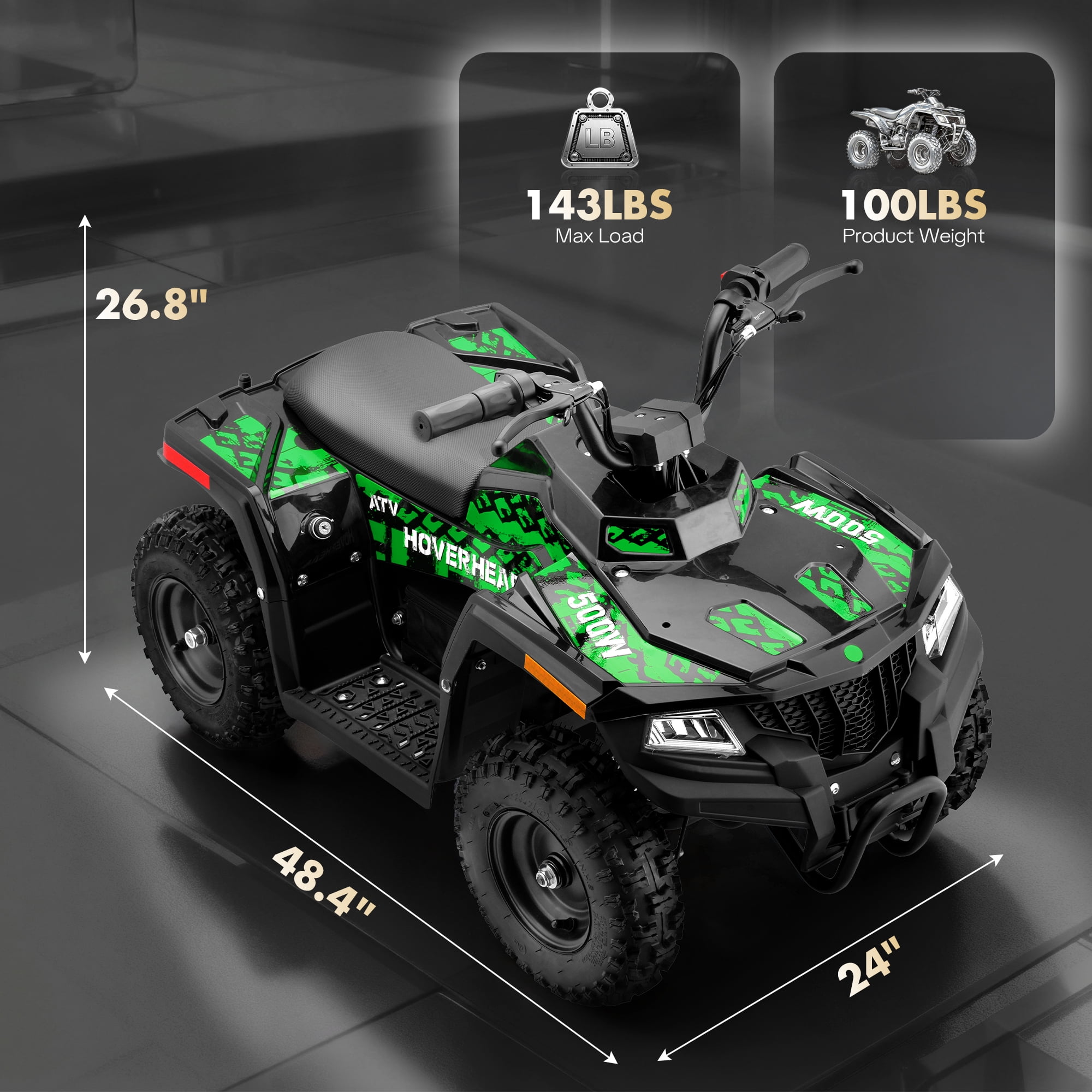 HOVER HEART Electric Dirt Quad, 36V 500W 4-Wheeler, Dual Suspensions, Age 13+