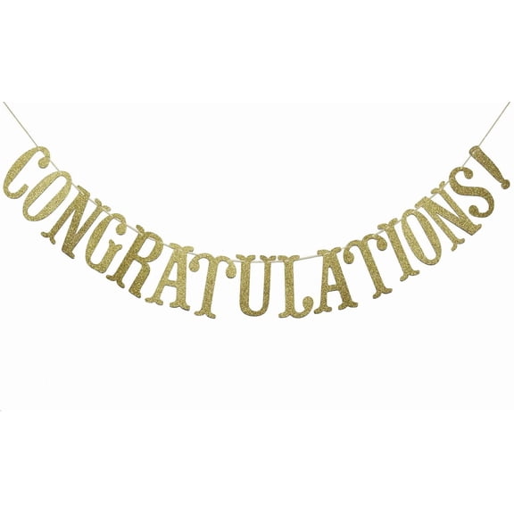 Congratulations Gold Glitter Sign Banner- Graduation Wedding Retirement Party Supplies Decorations (Gold)