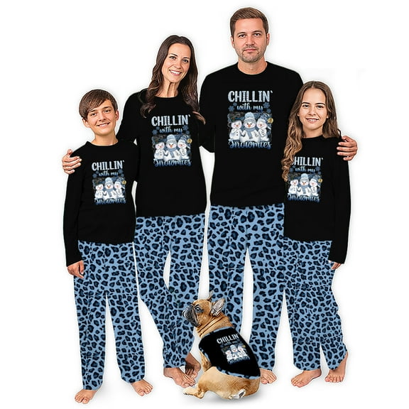 Snowman Family Matching Christmas Pajamas With Dog, Chilling With My Snowmies Holiday Pajamas, 2 Pieces Set