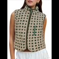 thumbnail image 2 of Chaleco de Cuadros para Mujer, Sin Mangas, de Forro , de Invierno, con Cuello Alto, Cremallera y Bolsillo en el Pecho. Verde M, 2 of 7