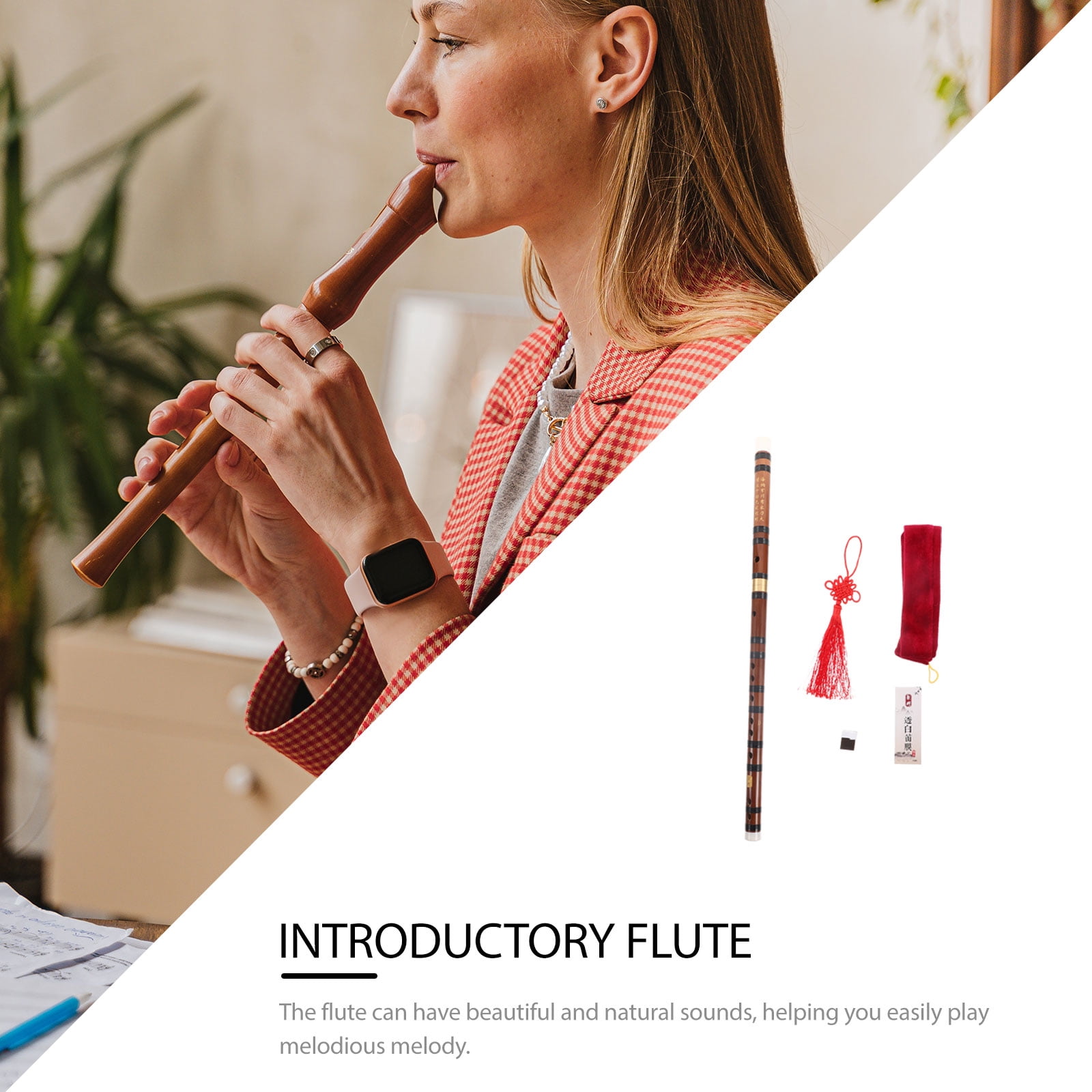 Masteelf 2 Sets  of Chinese Style Bamboo Flute Kids Adults Portable Flute for Beginner D Tone