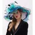 thumbnail image 3 of Women Organza Church Hat Wide Brim Sun Hats for Wedding Tea Party Fascinator Hat, Dual-use, 3 of 6