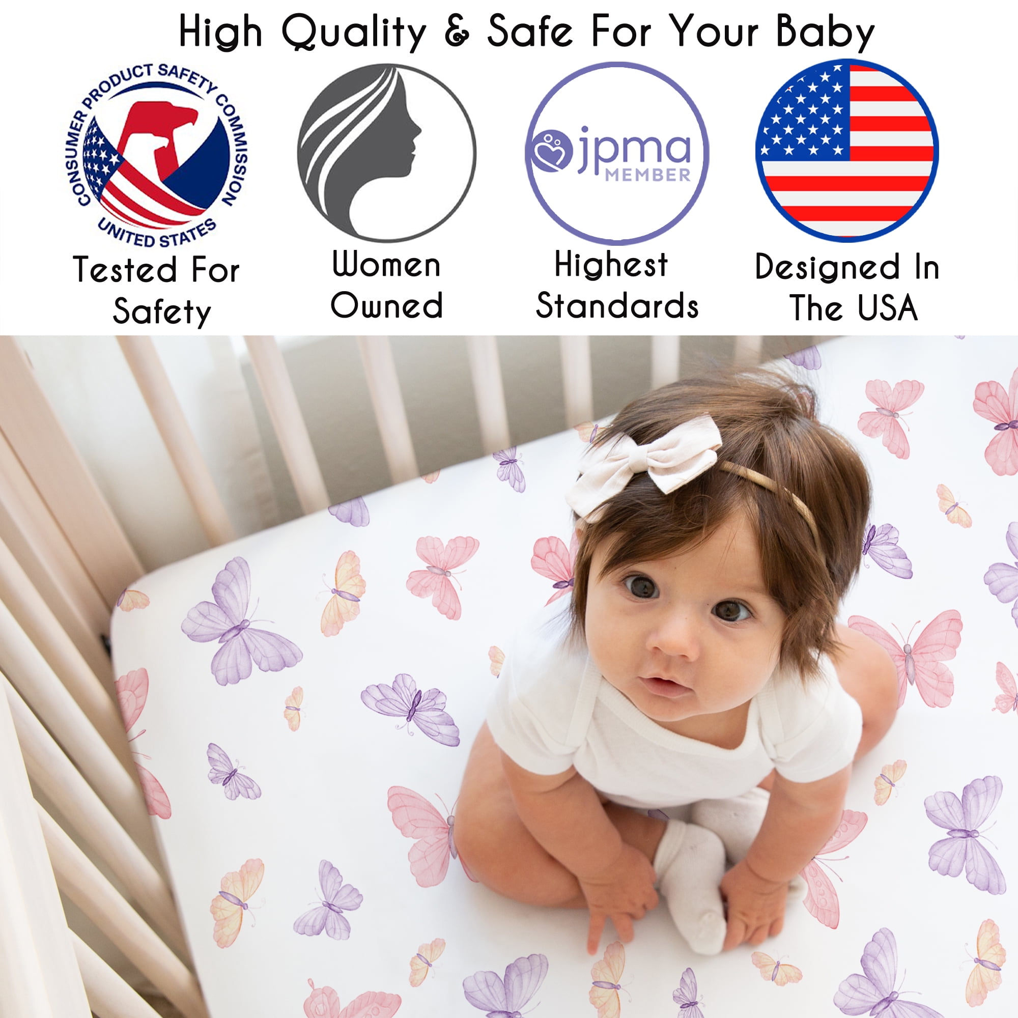 Sweet Jojo Designs Butterfly Blush Pink and Purple Girl Fitted Crib Sheets Set 2 Piece