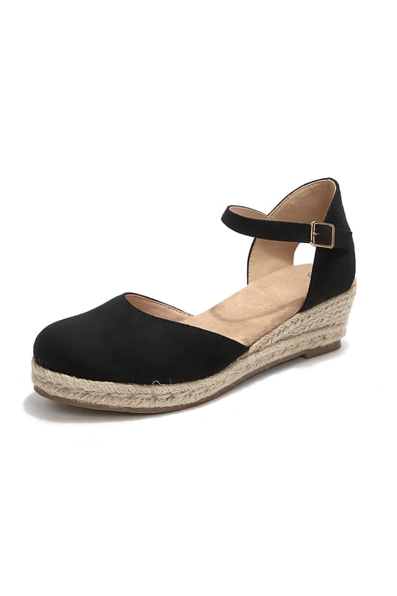 Women's Espadrilles Wedge Sandals Round Closed Toe Ankle Strap Buckle Heels Casual Daily Wear Shoes