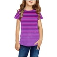 thumbnail image 1 of WRKEKC T-Shirts pour Filles, Hauts d'Été pour Filles, T-Shirts d'Été Décontractés à Col Rond Rayé Dégradé Imprimé Tendance à Manches Courtes Respirants, 1 of 4