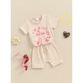 thumbnail image 3 of FEORJGP Kids Toddler Girl 2 Piece Summer Set 3M 6M 12M 18M 2T 3T Infant Baby Round Neck T-Shirts Flower Letter Print Shirts Short Sleeve Tops Elastic  Casual Fashion Outfits for Casual Daily, 3 of 9