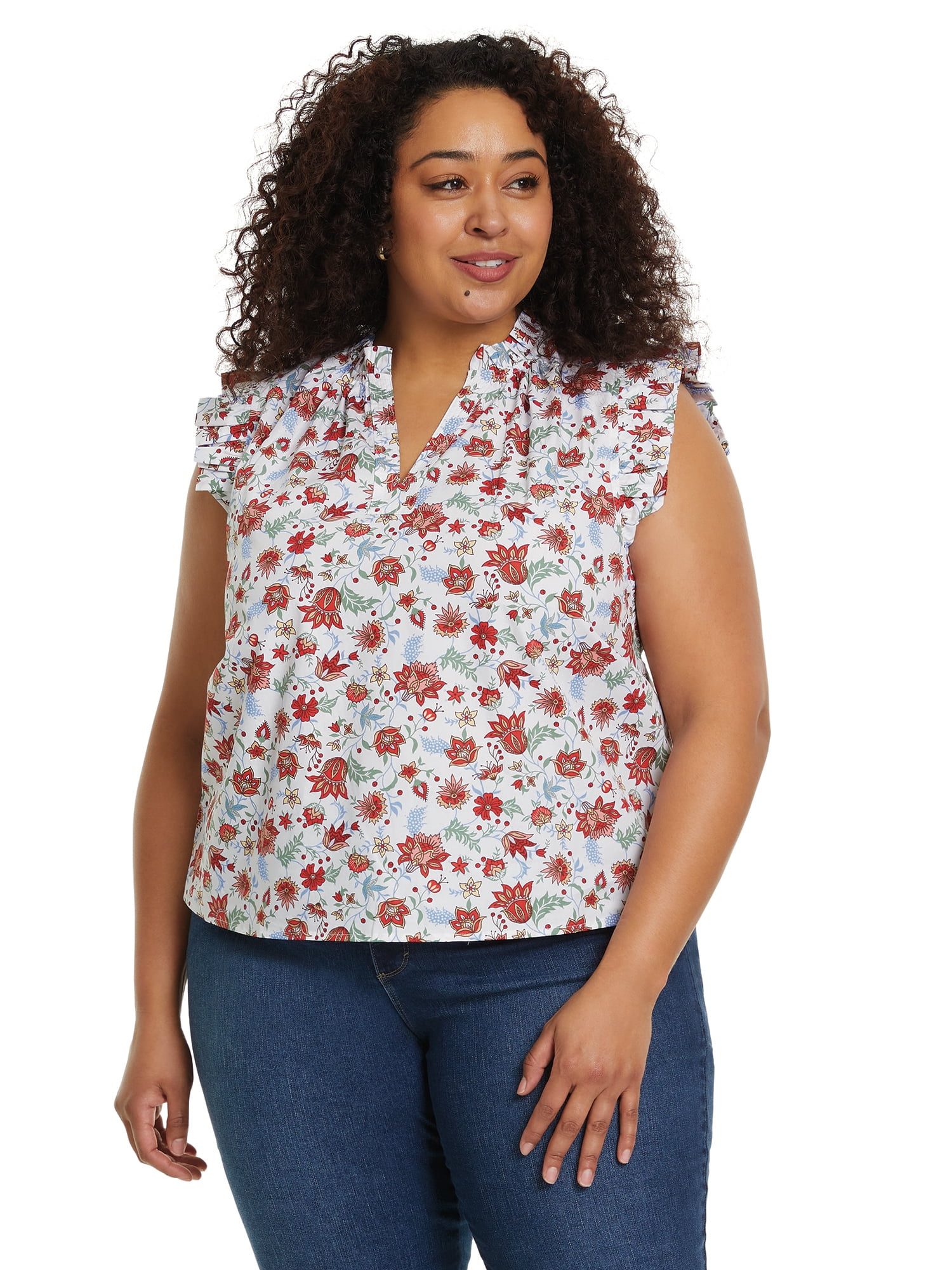 Gloria Vanderbilt Swan Series Women's Ruffle Sleeve Top, Sizes XS-XXL