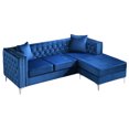 thumbnail image 4 of Modern Sofa Chaise Blue - Velvet Tufted Living Room Couch with Chrome Legs & Pocket Coil Seating - 87", 4 of 9