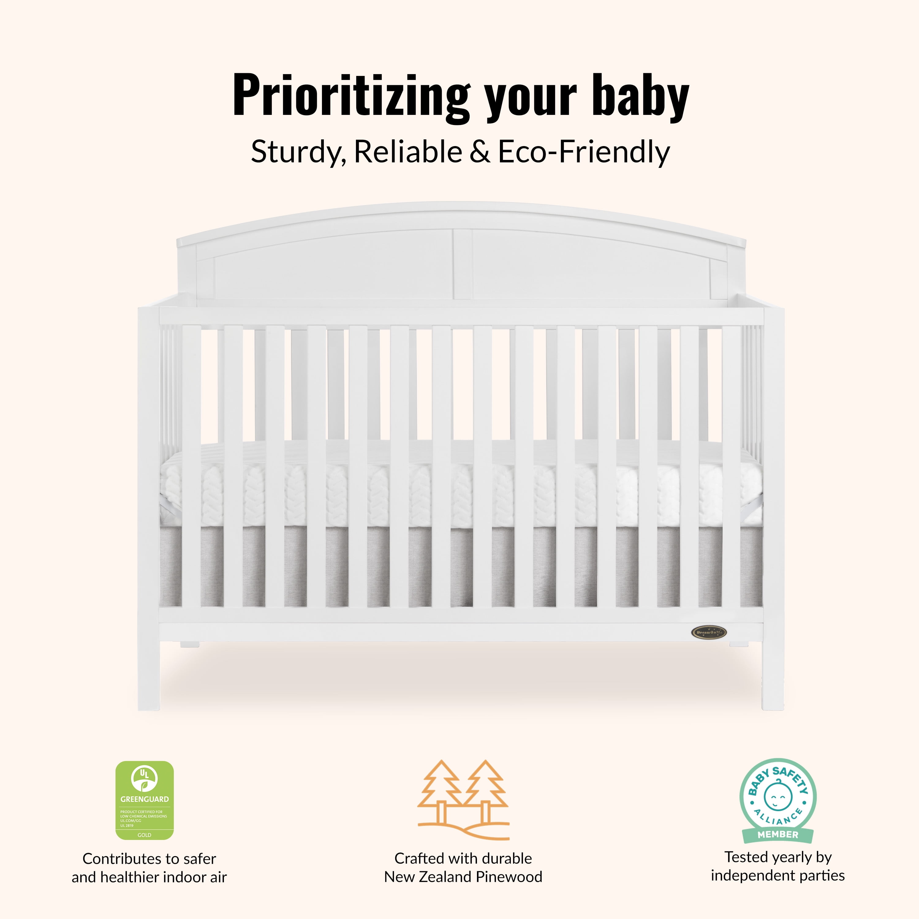 Dream On Me Storybrooke 5 in 1 Convertible Crib, White