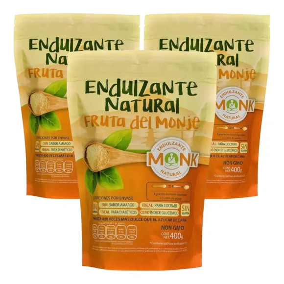 Endulzante Natural Monk Kosher Fruta Del Monje 3 Bolsas De 400g