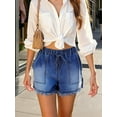 thumbnail image 2 of PAOLA RIBONI Womens Jean Shorts, Elastic Waist Drawstring Comfy Frayed Raw Hem, Casual Baggy Trendy Denim Shorts, 2 of 9