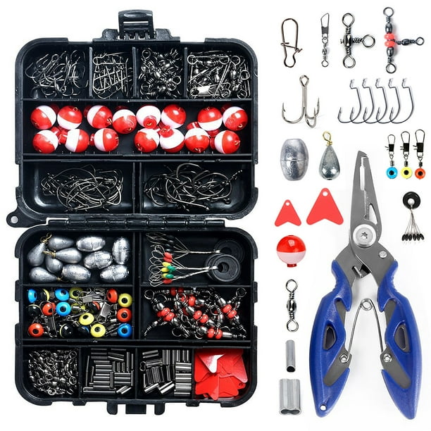 Abody 263pcs Fishing Accessories Set with Tackle Box Including Plier Jig  Hooks Weight Swivels Snaps Slides 