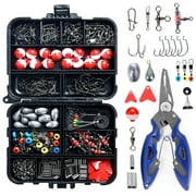 Tomshine 263pcs Fishing Accessories Set with Tackle Box Including Plier Jig Hooks Weight Swivels Snaps Slides