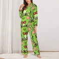 thumbnail image 2 of Balery Cute Green Frog Conjunto de Pijama con Estampado para Mujer, Conjunto de Dos Piezas con Manga Larga, Ropa de Dormir Suave con Bolsillos, Pijamas Cómodos-Large, 2 of 7
