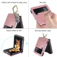 thumbnail image 3 of Case for Samsung Galaxy Z Flip 3 with Wrist Strap, Luxury Soft PU Leather Hard PC Shell for Women Men Ultra Thin Slim Durable Shockproof Protective Cover for Galaxy Z Flip 3 5G Pink, 3 of 14