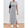 thumbnail image 4 of Sexy Dance Women's Summer Striped Short Sleeve T Shirt Dress Casual Tie Waist Bech Long Sundress Ladies Office T Shirt Dresses grey XL, 4 of 8