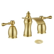 Wovier Brushed Gold 8-16 Inch Widespread Waterfall Bathroom Sink Faucet,Two Handle Three Hole Lavatory Faucet,Basin Mixer Tap With Pop Up Drains