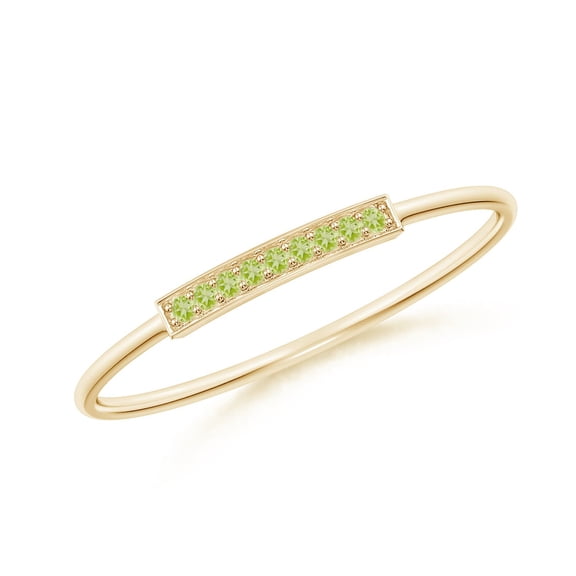 ANGARA Natural Pave Set Peridot Bar Ring with Milgrain in 14K Yellow Gold for Women (Size-1mm) | August Birthstone, Birthday, Anniversary, Jewelry Gift for Women | Natural Peridot Ring