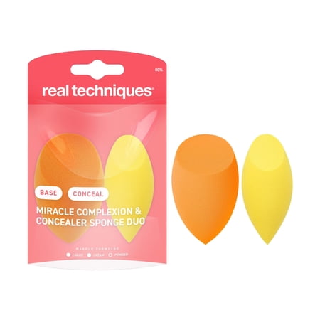 Real Techniques Miracle Complexion + Concealer Sponge, Makeup Sponges for Liquid & Cream, 2 Count