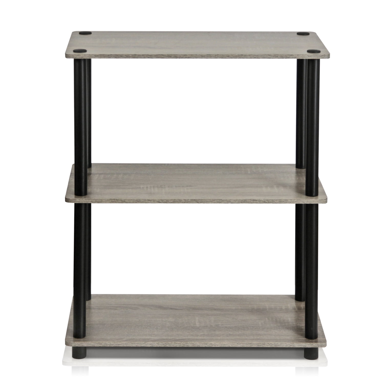 Furinno Rata 3-Tier Industrial Multipurpose Flat Base Shelf Display Rack with Metal Frame, French Oak Grey