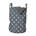 thumbnail image 1 of Modern Laundry Bag, Abstract Surreal Floral Bloom Pattern Repetitive Symmetrical Design, Basket with Handles Drawstring Closure for Laundromats, 13" x 19", Petrol Blue Blush and Camel, by Ambesonne, 1 of 4