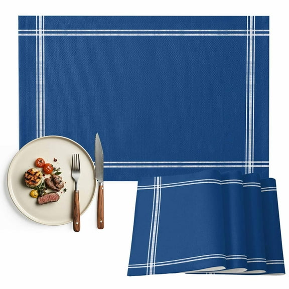 Placemats Set of 4, Solid Color Place Mats Navy Blue Tablemats Washable Placemat Table Decoration for Kitchen Table Dinner Party Home Decor Indoor Outdoor 13x19 Inch