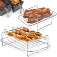 thumbnail image 1 of 2PCS Air Fryer Racks with 4PCS Skewers, Stainless Steel Skewer Rack for Double Basket Air Fryers, Nonstick Dehydrator Racks for Ninja DZ201, Dual Zone Air Fryer Accessories, 1 of 6
