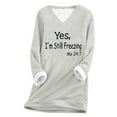 thumbnail image 2 of Ftwytp Womens Plus Size Sweatshirts Fall Winter Long Sleeve V Neck Pullover Blouses Letter Print Fleece Thicken Hoodless Warm Tops Shirt Fashion Blouse Causal Pullover Long Sleeve Tops Gray, 2 of 3