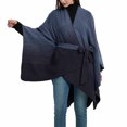 thumbnail image 2 of Xfvqtps Women Cape with Belt Gradient Color Irregular Knitting Warm Loose Windproof Coldproof Warm Winter Long Coat Navy, 2 of 9
