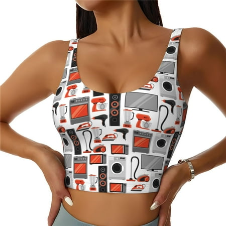 Jgfou Modern Life Print Womens Sports Bra - Padded Workout Sports Bras Crop Tank Top