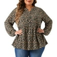 thumbnail image 1 of Blusa de gasa casual de media placket con cuello en V floral para mujer de tallas grandes GRACE & GRANDEUR, negra y beige, 3X, 1 of 1