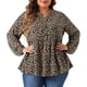 thumbnail image 1 of Blusa de gasa casual de media placket con cuello en V floral para mujer de tallas grandes GRACE & GRANDEUR, negra y beige, 3X, 1 of 1