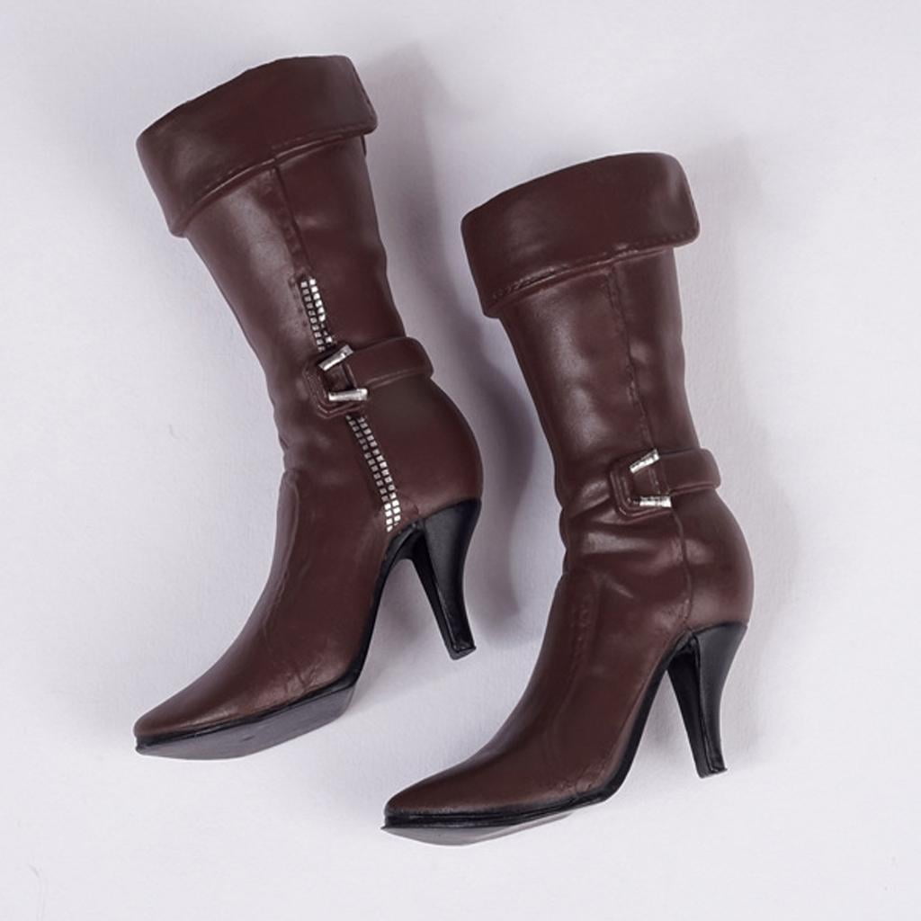 1:6 Brown Mid-calf Boots High Heeled Boots Shoes for 12'' Phicen Female Body 