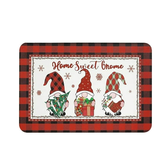 KOYPTL Christmas Doormat,40*60cm Check Xmas Tree Gnome Christmas Bathroom Rug with Non Slip Backing Washable Durable Absorbent,Xmas Front Door Mat for Indoor Outdoor Bedroom Porch Home Decor