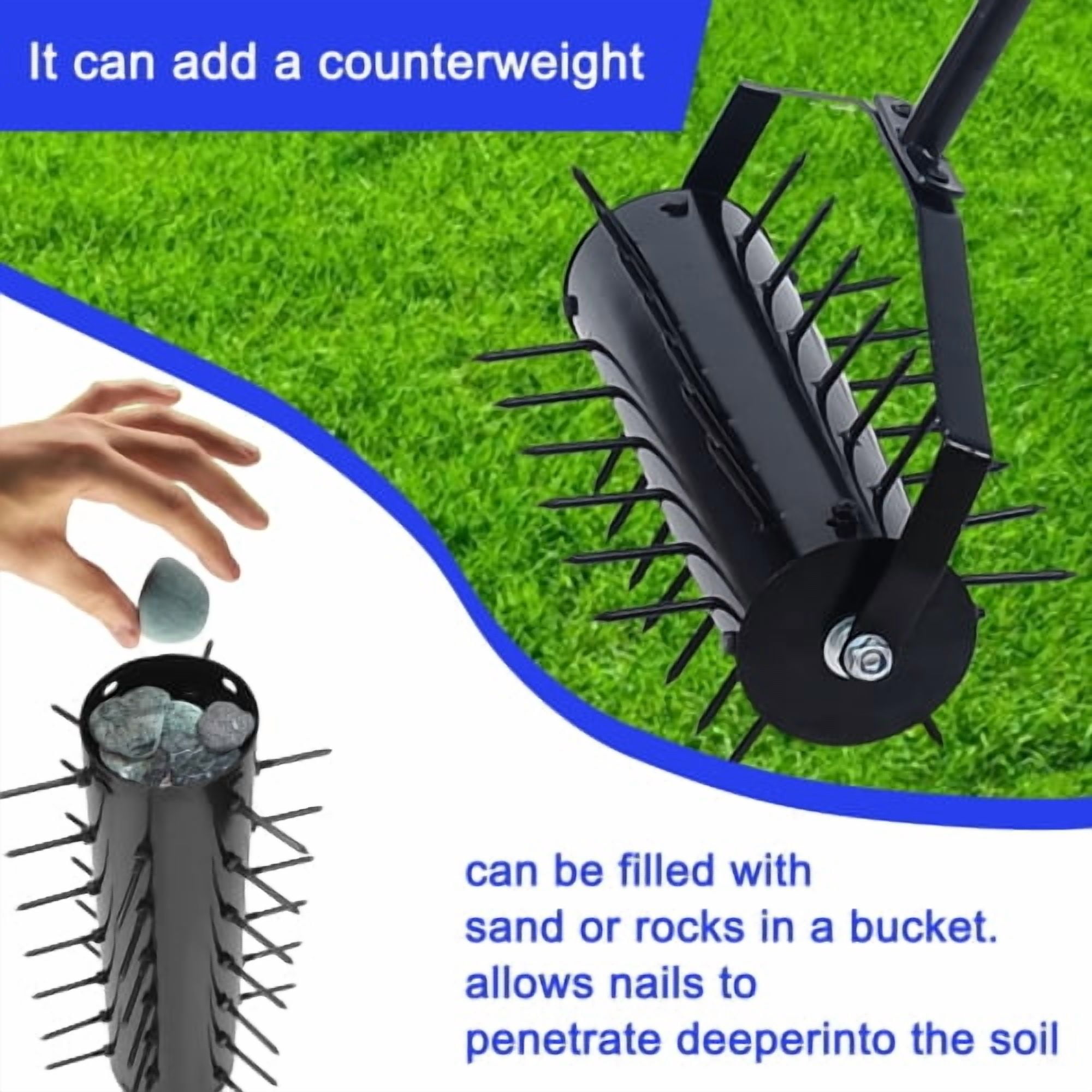 Zateety Rolling manual lawn aerator, Home aerator lawn tool pusher, 58-inch handle push lawn aerator for lawns, yards and gardens