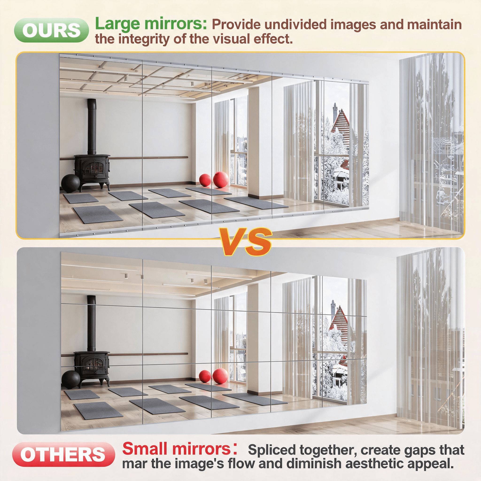 2-Piece 71x32-Inch Home Gym Mirror with HD Tempered Glass, Large Full Length Mirror and Fitness Mirror for Yoga Garage Dance Studio, Silver