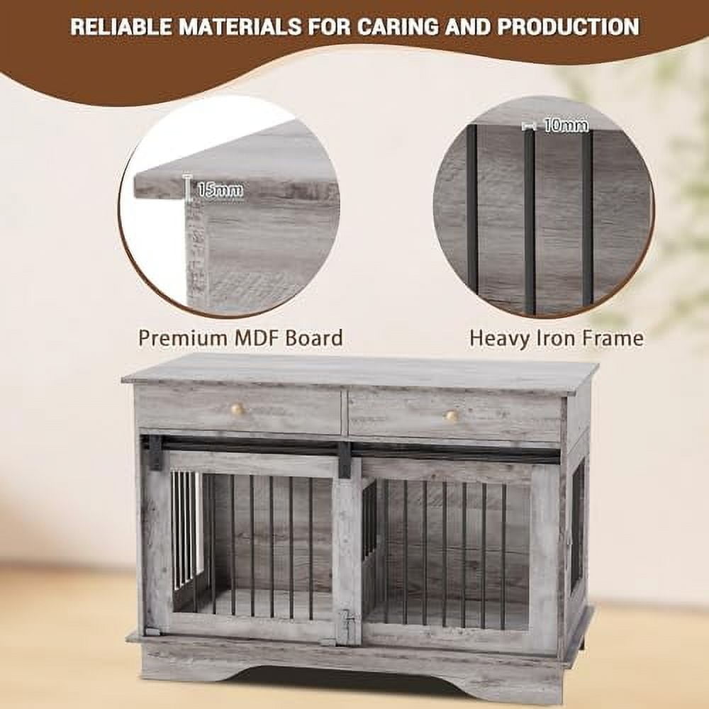 Ataucjin 47" Dog Crate Furniture with Storage Drawers & Removable Divider，Stylish Kennel for Large, Medium & Small Dogs
