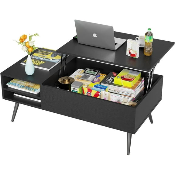 FDW Lift Top Coffee Table with Storage Shelf Hidden Compartment,Black